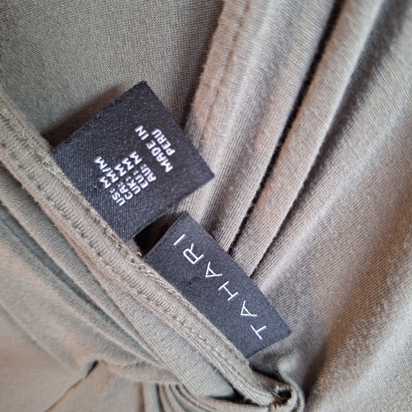 Tahari T Deep V Neck SzL Sleeveless Knot Front Sage Green Front/Back Reversible - Picture 3 of 9